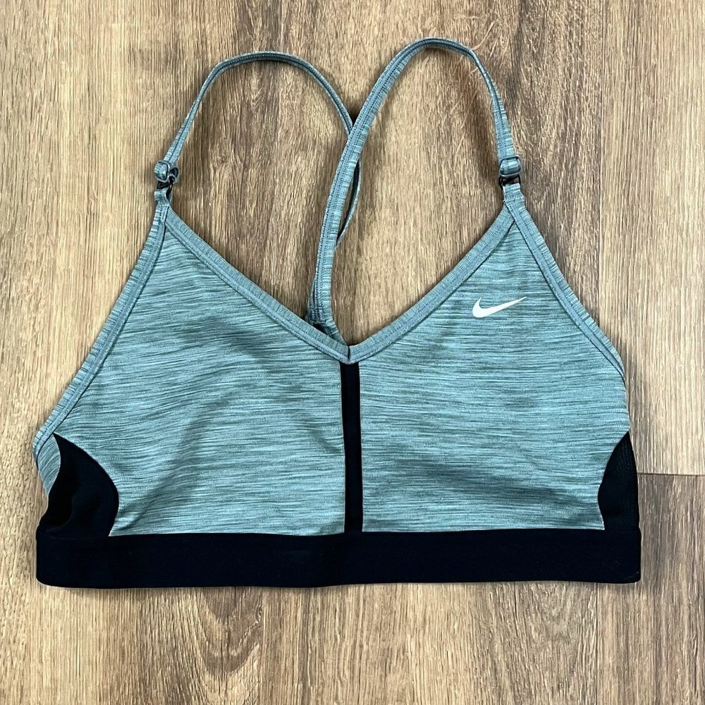 Nike Gray/Black Sports Bra with Mesh Swoosh Logo Sz M